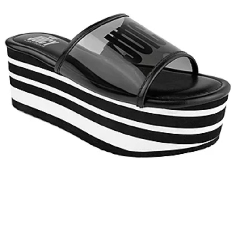 Juicy Couture Y2K 90’s Black White Stripe Chunky Platform Sandal NIB Size 9 - Picture 2 of 11